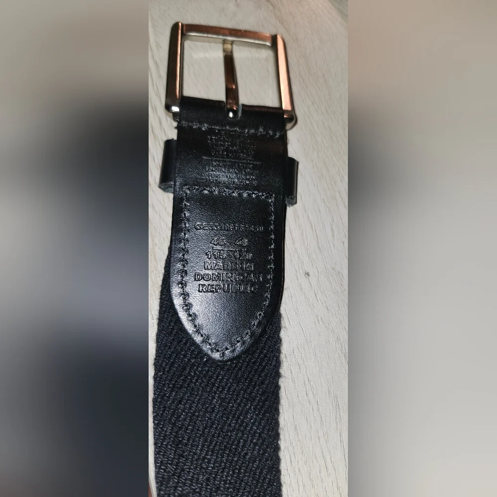 Men's Woven Belt Canvas & Leather Stretch 46-48 Silver Buckle Dominican Republic